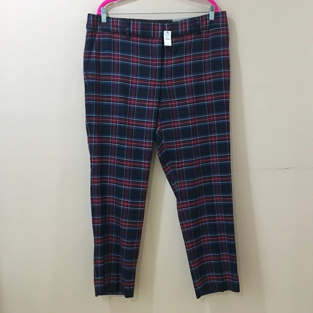 New TALBOTS Hampshire ankle pants Blue Red Tartan Plaid Bi-Stretch - Picture 3 of 8